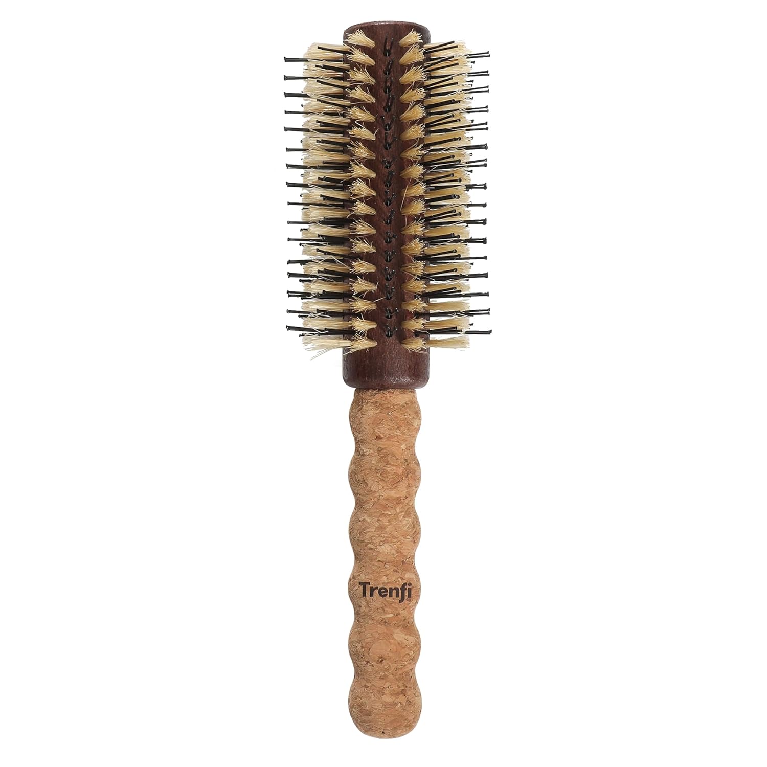 Boar Bristle Round Brush 2.5 Inch, Espresso — Cork Handle, Nylon + Boar Bristles for Blowout Volume, Shoulder to Mid-Back Hair