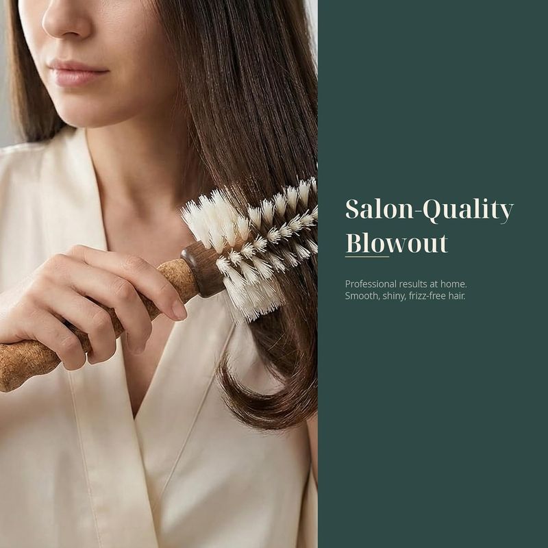Boar Bristle Round Brush with Cork Handle - 2.75 Inch Barrel with Nylon Pins - Blow Dry and Volumize Fine Thinning Hair Without Arm Fatigue