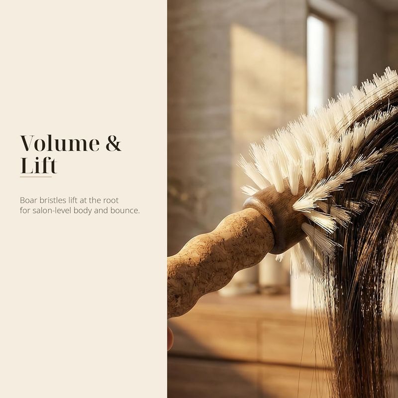Boar Bristle Round Brush with Cork Handle - 2.75 Inch Barrel with Nylon Pins - Blow Dry and Volumize Fine Thinning Hair Without Arm Fatigue