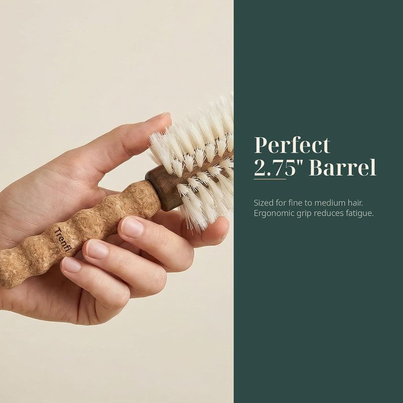 Boar Bristle Round Brush with Cork Handle - 2.75 Inch Barrel with Nylon Pins - Blow Dry and Volumize Fine Thinning Hair Without Arm Fatigue