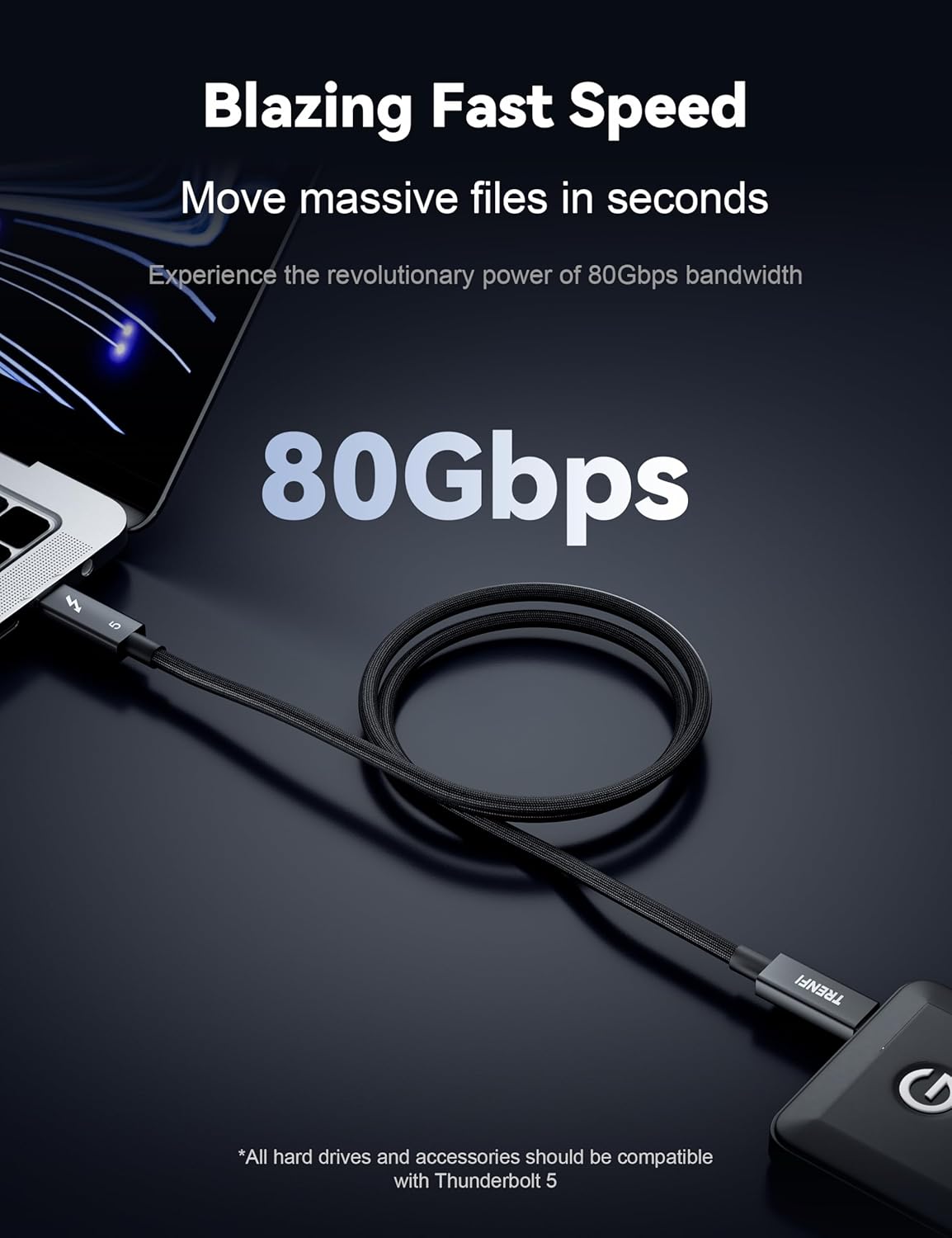 Prime Braided Thunderbolt 5 Cable (1m / 3.3ft) | Dual 8K & Triple 4K Displays | 120Gbps Speed & 240W Power | for MacBook Pro, Mac Studio/Mini, Pro Laptops/PC & Thunderbolt Workstations