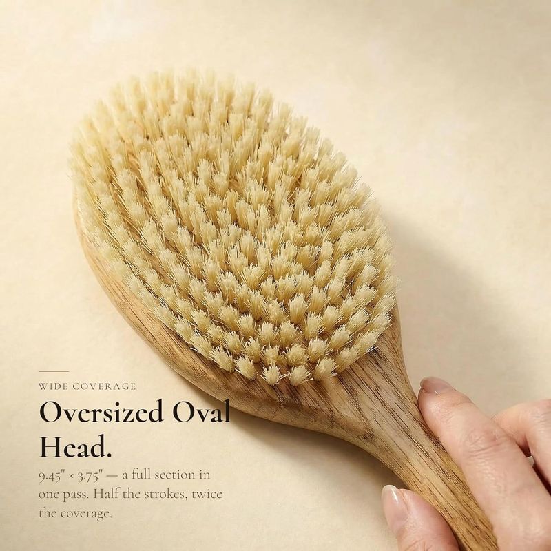 Boar Bristle Hair Brush for Fine Thin Hair — 100% Natural Soft Bristle Finishing Brush, Oversized Oval Head, Solid Red Oak Wood Handle for Women Men