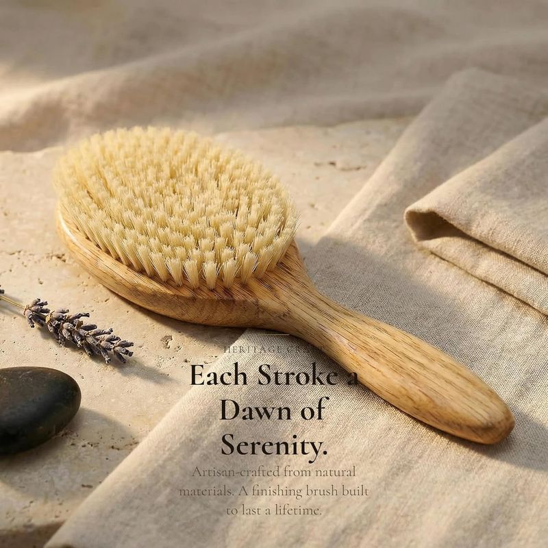 Boar Bristle Hair Brush for Fine Thin Hair — 100% Natural Soft Bristle Finishing Brush, Oversized Oval Head, Solid Red Oak Wood Handle for Women Men