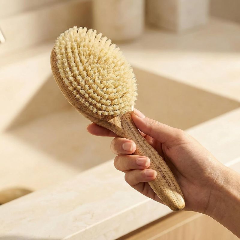 Boar Bristle Hair Brush for Fine Thin Hair — 100% Natural Soft Bristle Finishing Brush, Oversized Oval Head, Solid Red Oak Wood Handle for Women Men