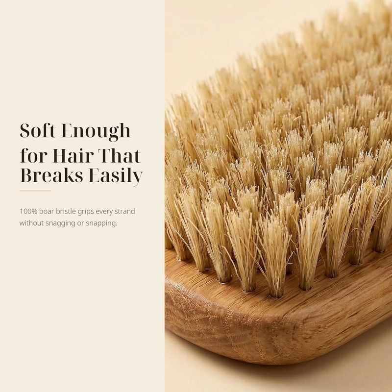 100% Boar Bristle Hair Brush - Soft Natural Bristle Wooden Paddle Brush for Fine Thin Hair, Distributes Scalp Oils for Smooth Shine, Solid Red Oak Handle for Women Men