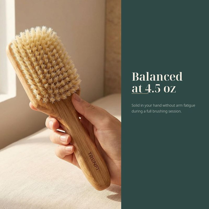 100% Boar Bristle Hair Brush - Soft Natural Bristle Wooden Paddle Brush for Fine Thin Hair, Distributes Scalp Oils for Smooth Shine, Solid Red Oak Handle for Women Men