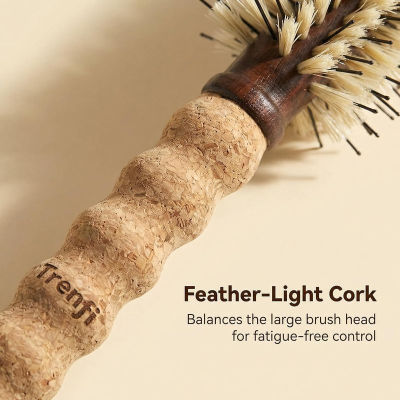 Large Round Brush for Blow Drying 2.75 Inch — Boar Bristle and Nylon Pin Barrel with Cork Handle, Volumizing Hair Brush for Thick Long Hair, Women