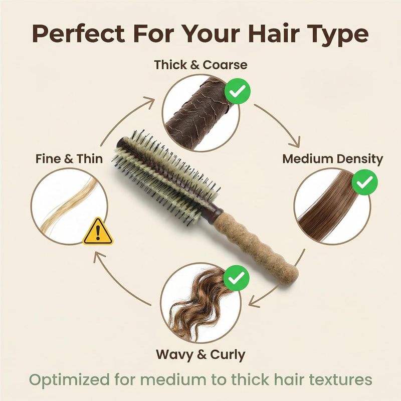 Large Round Brush for Blow Drying 2.75 Inch — Boar Bristle and Nylon Pin Barrel with Cork Handle, Volumizing Hair Brush for Thick Long Hair, Women