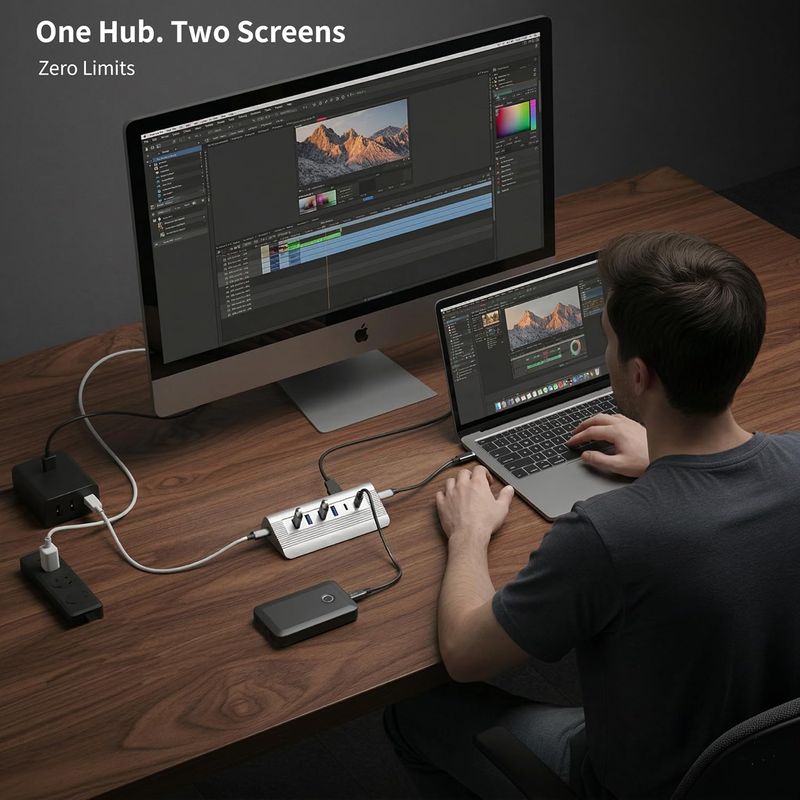 USB C Hub 10-in-1 Detachable Cable, USB 3.2 Gen2 10Gbps — 4K 60Hz HDMI, 100W PD, SD/Micro SD — Docking Station for MacBook Pro/Air M1-M5, Windows Laptop, Mac mini, iPad Pro (Space Gray)