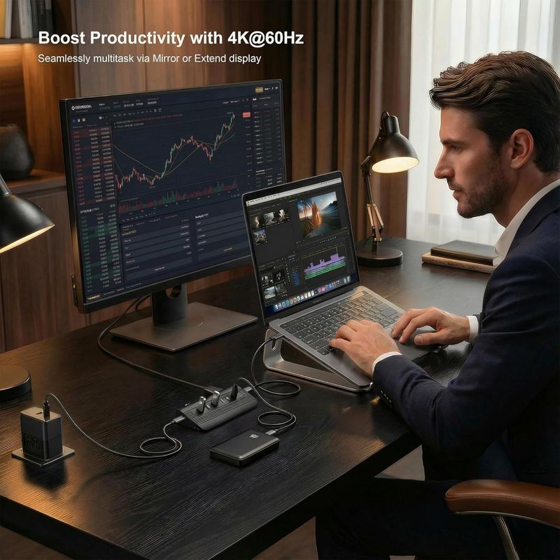 10-in-1 USB C Hub with 2.2ft Detachable Cable | Aluminum 10Gbps USB 3.2 Gen 2 Docking Station with 4K 60Hz HDMI, 100W PD, SD/TF Reader for MacBook Pro/Air M4/M3, iPad Pro, PC Laptops (Midnight)