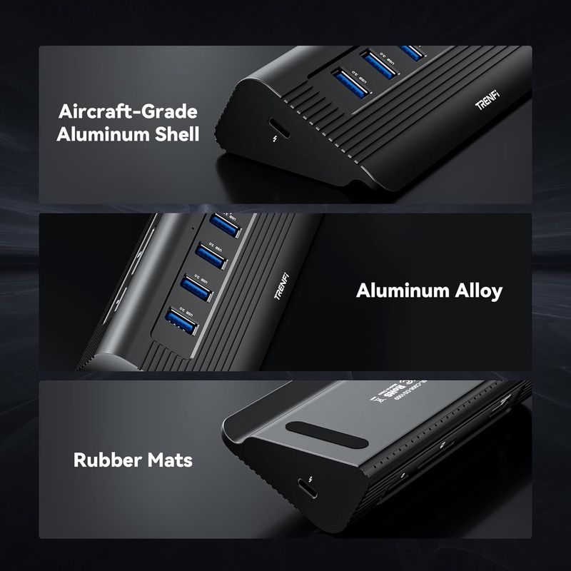 10-in-1 USB C Hub with 2.2ft Detachable Cable | Aluminum 10Gbps USB 3.2 Gen 2 Docking Station with 4K 60Hz HDMI, 100W PD, SD/TF Reader for MacBook Pro/Air M4/M3, iPad Pro, PC Laptops (Midnight)