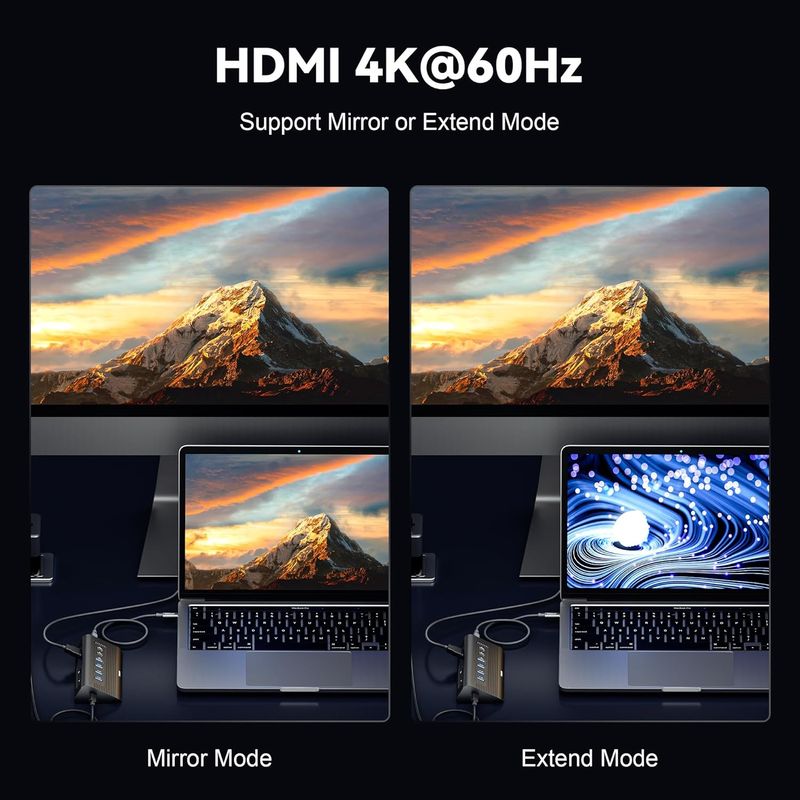 10-in-1 USB C Hub with 2.2ft Detachable Cable | Aluminum 10Gbps USB 3.2 Gen 2 Docking Station with 4K 60Hz HDMI, 100W PD, SD/TF Reader for MacBook Pro/Air M4/M3, iPad Pro, PC Laptops (Midnight)