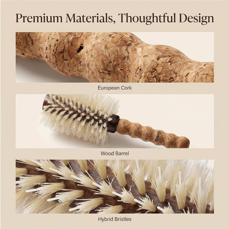 Boar Bristle Round Hair Brush — Lightweight Cork Handle, Blonde Boar and Nylon Bristles, 2.75 Inch Blow Out Barrel, Fine to Medium Hair Blowout for Women