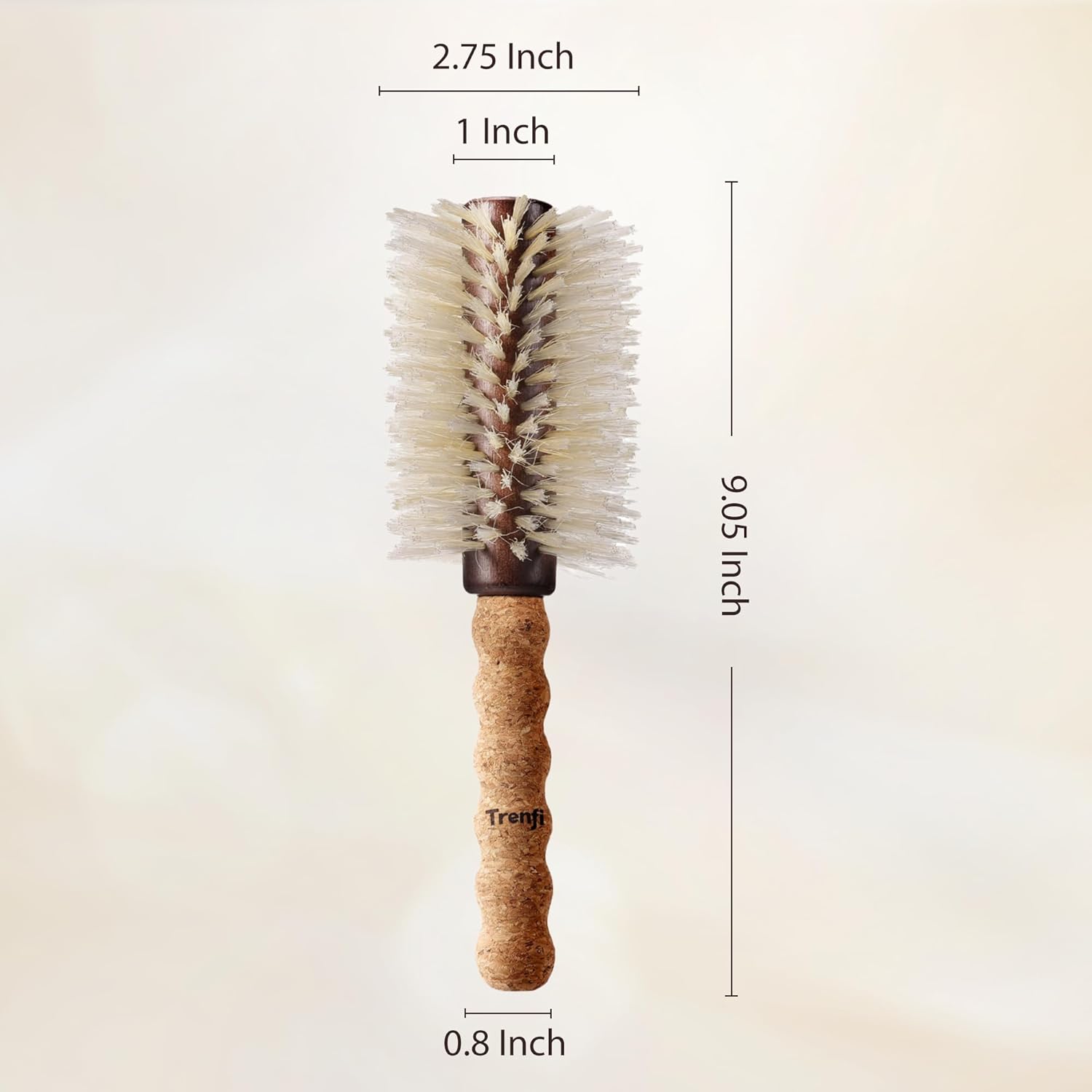 Boar Bristle Round Hair Brush — Lightweight Cork Handle, Blonde Boar and Nylon Bristles, 2.75 Inch Blow Out Barrel, Fine to Medium Hair Blowout for Women