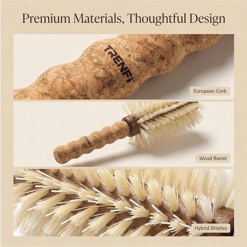 Boar Bristle Round Brush with Cork Handle - 2.75 Inch with Nylon Pins - Blow Dry Fine Thinning Color-Treated Hair - Volumizing Blowout for Women