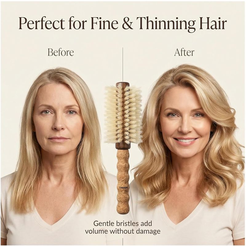 Boar Bristle Round Brush with Cork Handle - 2.75 Inch with Nylon Pins - Blow Dry Fine Thinning Color-Treated Hair - Volumizing Blowout for Women