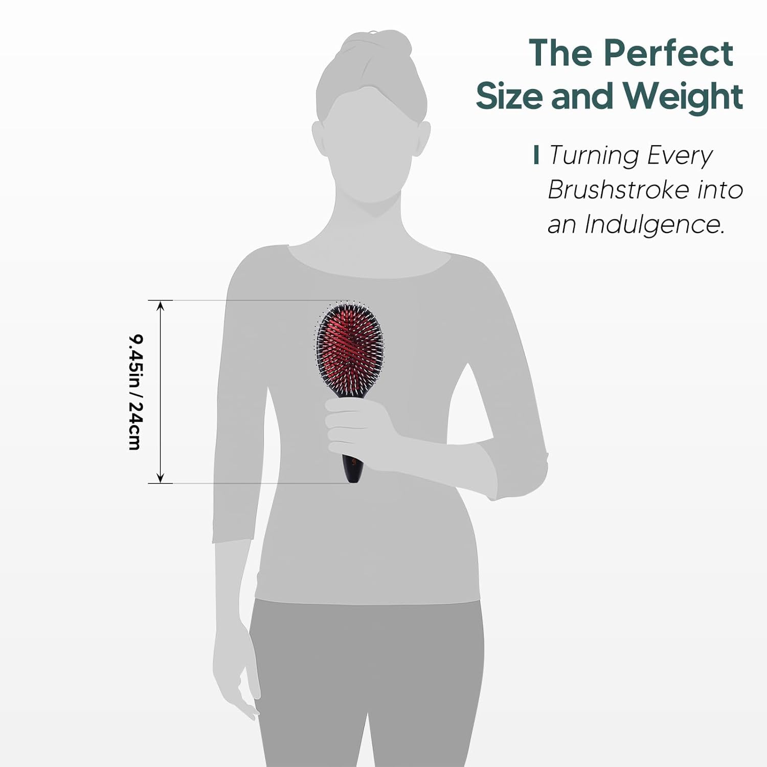 Boar Bristle Hair Brush — Solid Red Oak Oval Cushion Brush for Thick Curly Hair, Detangling and Smoothing Frizz with Nylon Pins, Women and Men (9.45 in)