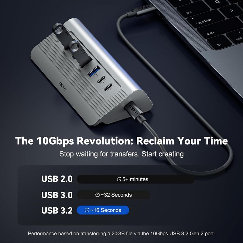 10-in-1 USB C Hub with Detachable Cable — USB 3.2 Gen2 10Gbps, 4K 60Hz HDMI, 100W PD, SD/Micro SD 3.0 — Aluminum Docking Station for MacBook Pro/Air, Laptop, Mac Mini, iPad Pro (Silver)