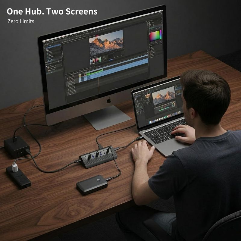 10-in-1 USB C Hub with Detachable Cable, USB 3.2 Gen2 10Gbps, 4K 60Hz HDMI, 100W PD, SD/TF Reader - Aluminum Docking Station for Laptop, PC, MacBook Pro/Air M1-M5, Mac mini (Carbon Black)