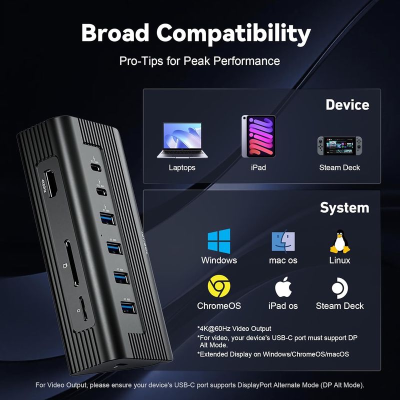 10-in-1 USB C Hub with Detachable Cable, USB 3.2 Gen2 10Gbps, 4K 60Hz HDMI, 100W PD, SD/TF Reader - Aluminum Docking Station for Laptop, PC, MacBook Pro/Air M1-M5, Mac mini (Carbon Black)