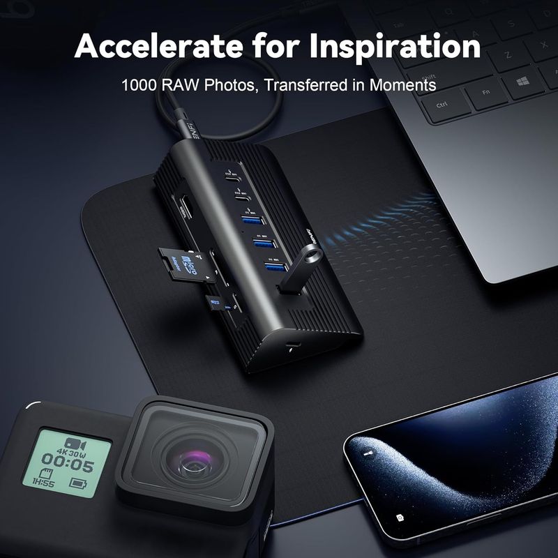 10-in-1 USB C Hub with Detachable Cable, USB 3.2 Gen2 10Gbps, 4K 60Hz HDMI, 100W PD, SD/TF Reader - Aluminum Docking Station for Laptop, PC, MacBook Pro/Air M1-M5, Mac mini (Carbon Black)