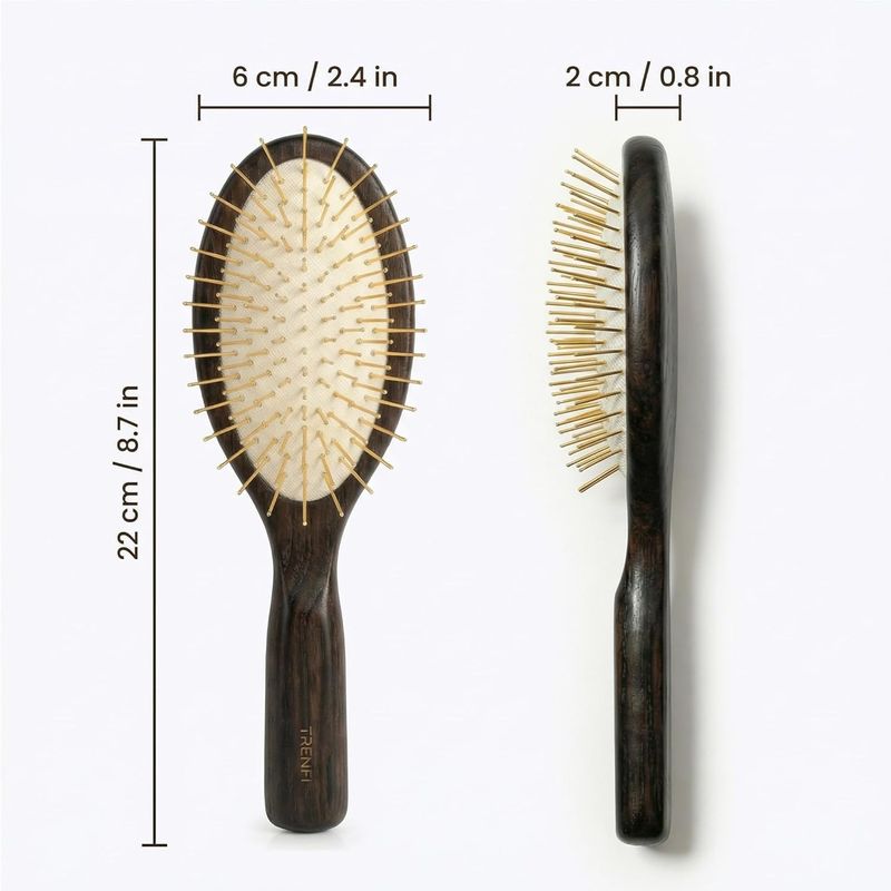 Oval Paddle Brush, Gold-Tone Metal Pins — No Ball Tips, Air-Cushion Base, Willow Wood Handle, Scalp Massage for Thick & Long Hair