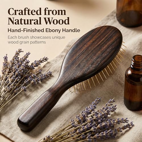 Oval Paddle Brush, Gold-Tone Metal Pins — No Ball Tips, Air-Cushion Base, Willow Wood Handle, Scalp Massage for Thick & Long Hair