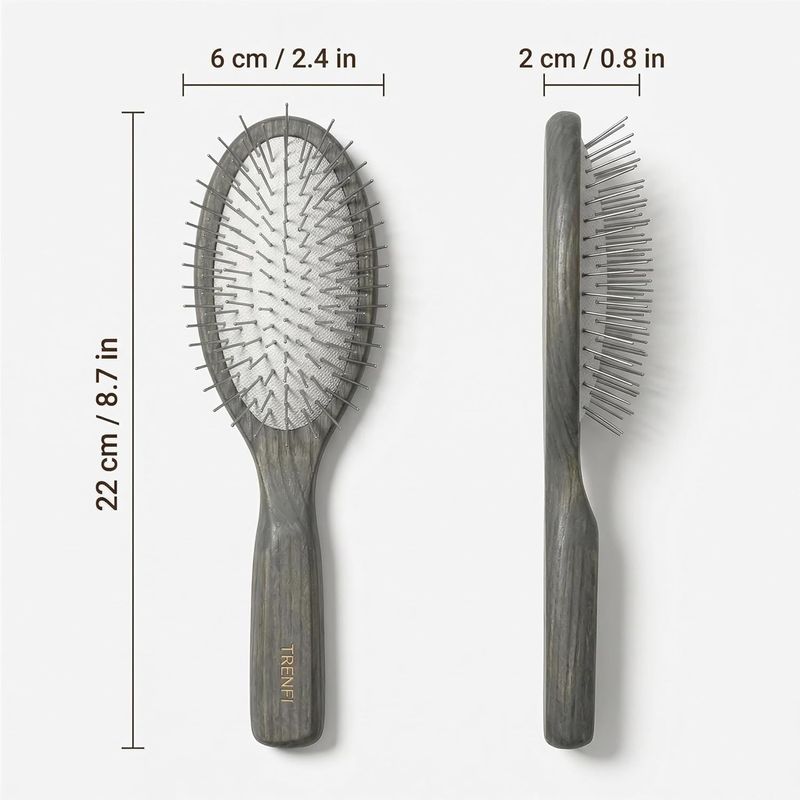 Oval Paddle Brush, Silver-Tone Metal Pins — No Ball Tips, Carbonized Willow Wood, Deep Detangling for Thick & Curly Hair, Wet & Dry